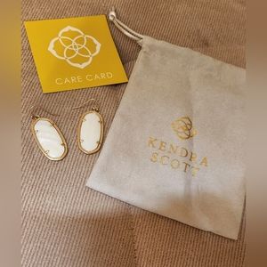 Kendra Scott Danielle  white and gold earrings  with jewelry pouch.
